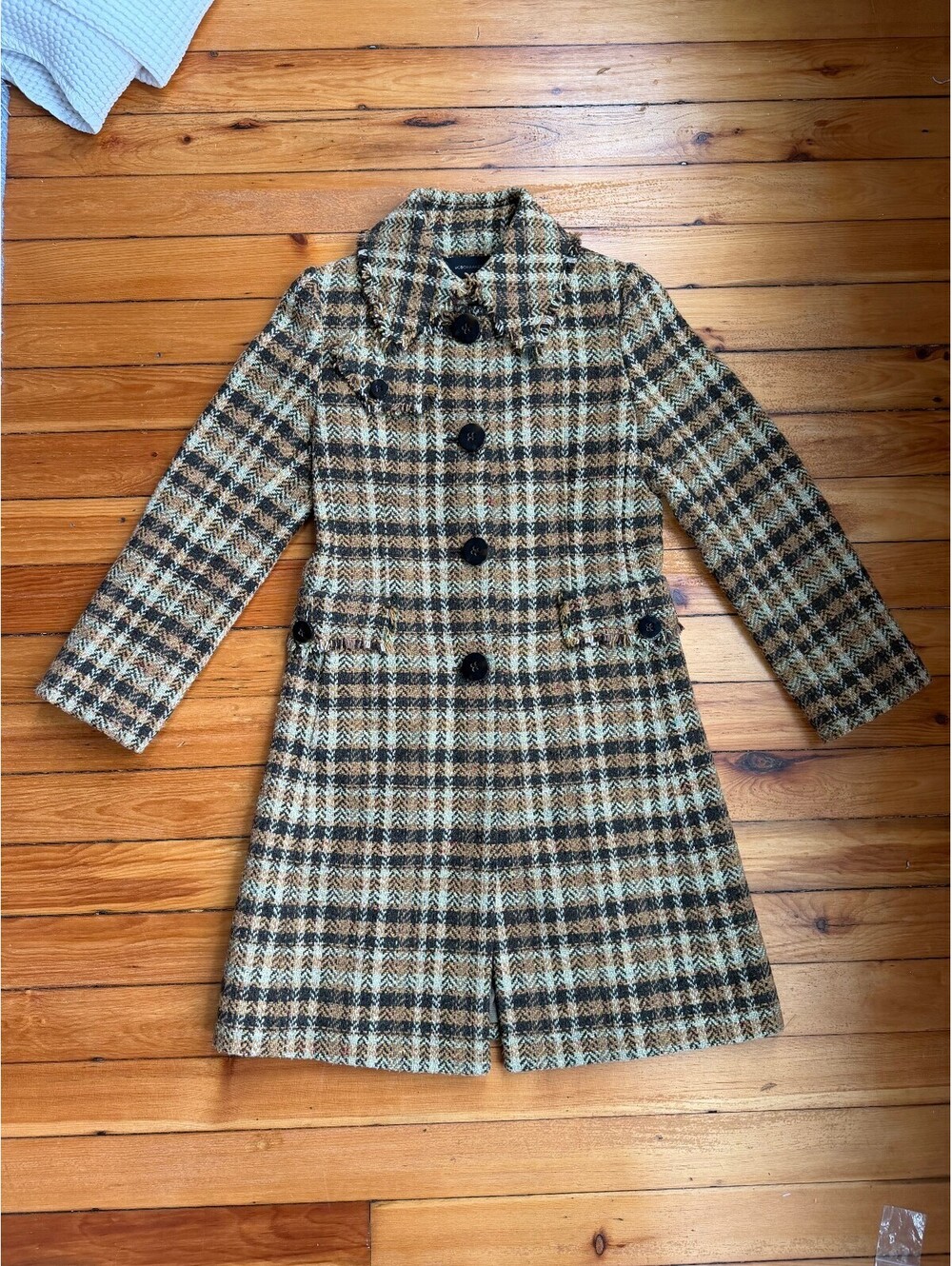 BCBG MaxAzria Plaid Check Wool-Blend Coat Buttons Collar
